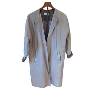 Moscona Grey Open Front Duster Coat Lightweight Longline‎ Jacket Modern Chic M